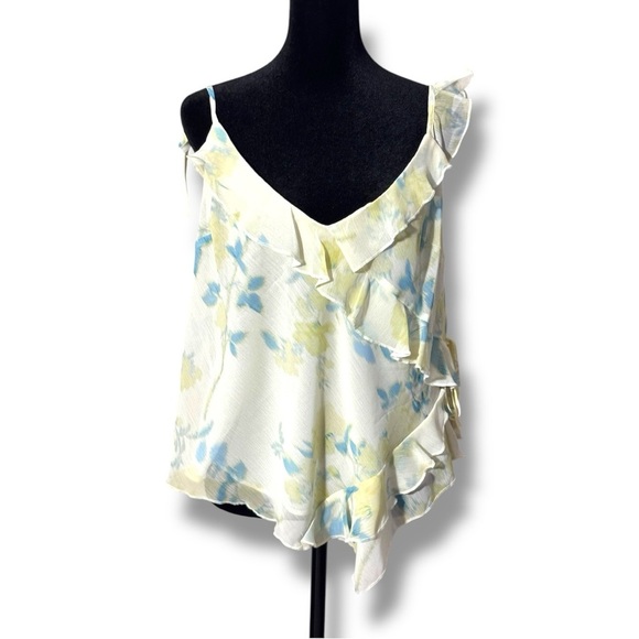 Rita Ora x Primark Flowy Asymmetrical Sheer Yellow Floral Ruffle Camisole Top - Picture 1 of 15